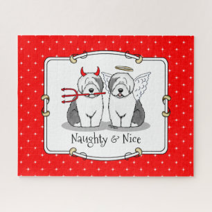 Naughty & Nice Old English Sheepdogs (Gray 1) Jigsaw Puzzle