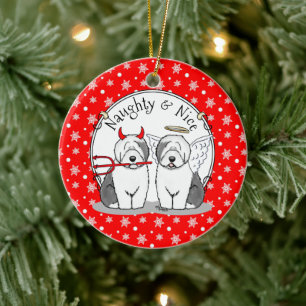Naughty & Nice Old English Sheepdogs (Grey 1) Ceramic Ornament