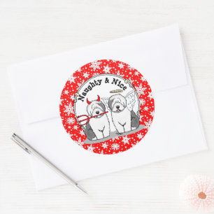 Naughty & Nice Old English Sheepdogs (Grey 1) Classic Round Sticker