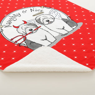 Naughty & Nice Old English Sheepdogs (Grey 1) Sherpa Blanket