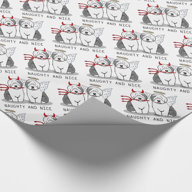 Naughty & Nice Old English Sheepdogs (Grey 1) Wrapping Paper (Corner)
