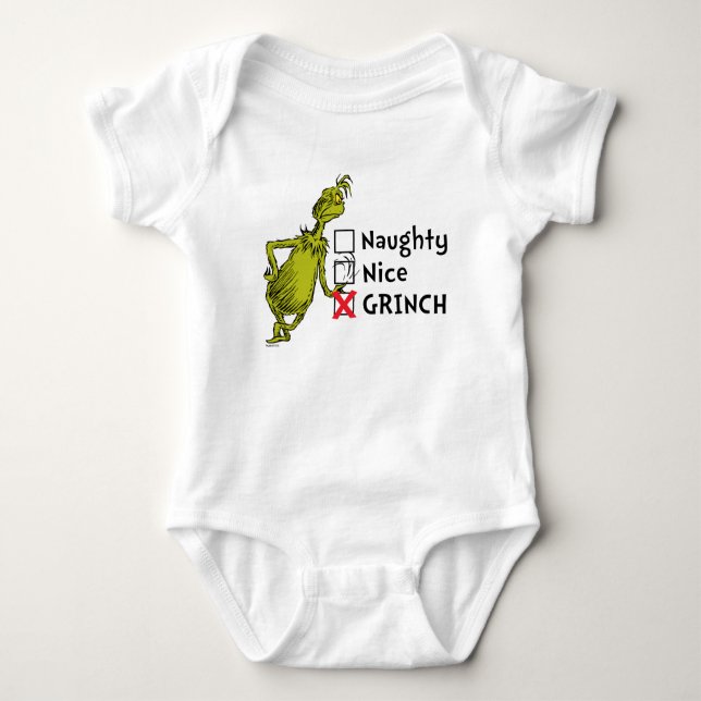 Naughty, Nice or Grinch Quote Baby Bodysuit (Front)