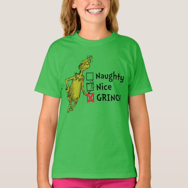 Naughty, Nice or Grinch Quote T-Shirt (Front)