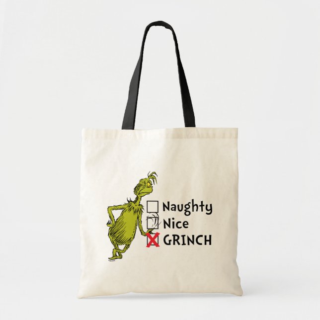 Naughty, Nice or Grinch Quote Tote Bag (Front)