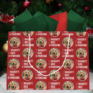 Naughty Nice Pawsome Christmas List, Dog Photo Large Gift Bag