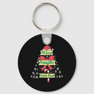 Naughty Nice Puerto Rican Christmas Pyjamas Funny Key Ring