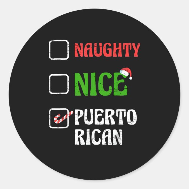 Naughty Nice Puertorican Santa Holiday Sweet  Classic Round Sticker (Front)