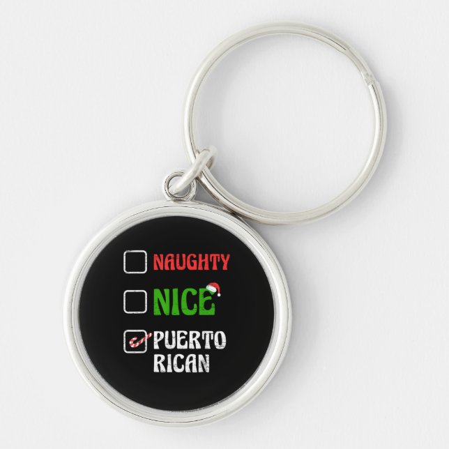 Naughty Nice Puertorican Santa Holiday Sweet  Key Ring (Front)