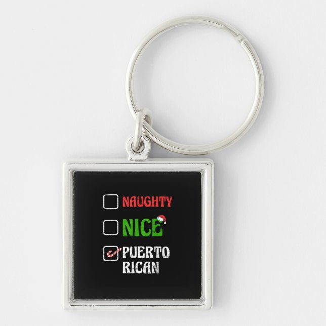 Naughty Nice Puertorican Santa Holiday Sweet  Key Ring (Front)