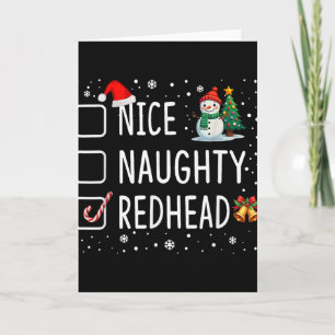 Naughty Nice Redhead Christmas Pajamas Funny Santa Card