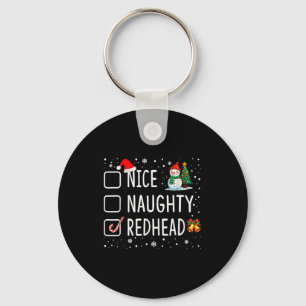 Naughty Nice Redhead Christmas Pajamas Funny Santa Key Ring