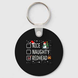 Naughty Nice Redhead Christmas Pajamas Funny Santa Key Ring