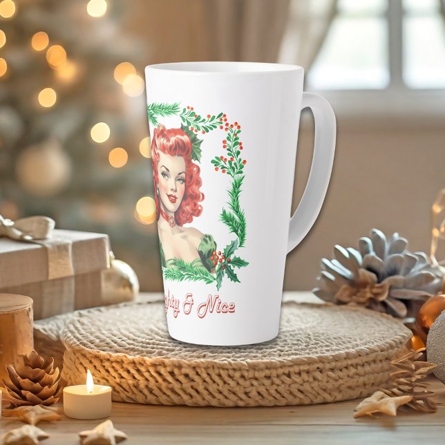 Naughty & Nice Retro Christmas Pinup Latte Mug (Creator Uploaded)