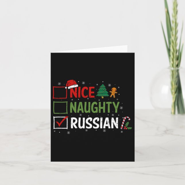 Naughty Nice Russian Christmas Pyjamas Santa Claus Card (Front)