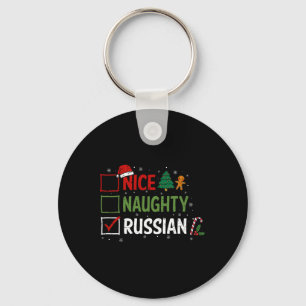 Naughty Nice Russian Christmas Pyjamas Santa Claus Key Ring