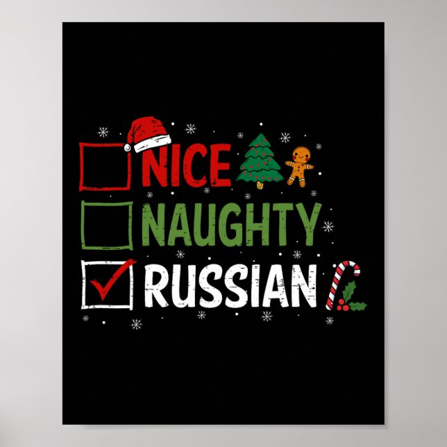 Naughty Nice Russian Christmas Pyjamas Santa Claus Poster (Front)