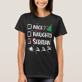 Naughty Nice Serbian Christmas Funny Santa Hat Xma T-Shirt