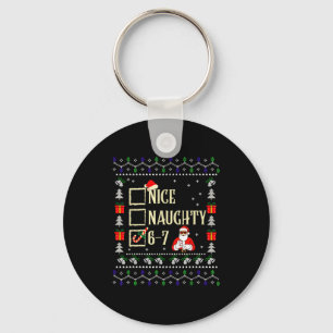 Naughty Nice Six Seven Kids Ugly Christmas Sweater Key Ring