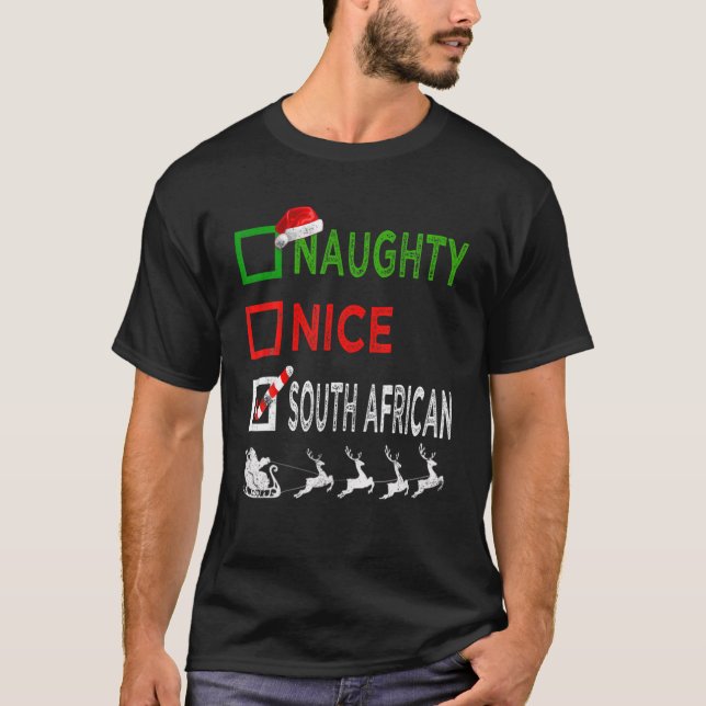 Naughty Nice South African Christmas Pyjamas Funny T-Shirt (Front)