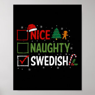 Naughty Nice Swedish Christmas Pyjamas Santa Claus Poster