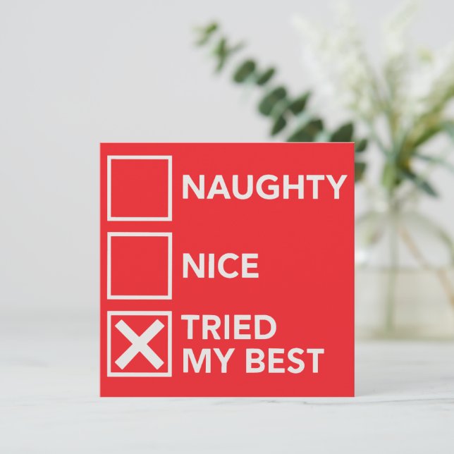 Naughty Nice Tried My Best Christmas Xmas  Holiday Card (Standing Front)