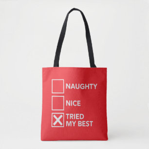 Naughty Nice Tried My Best Christmas Xmas Tote Bag
