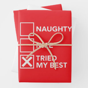 Naughty Nice Tried My Best Christmas Xmas Wrapping Paper Sheet