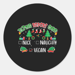 Naughty Nice Vegan Report Card Matching Christmas Classic Round Sticker