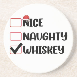 Naughty Nice Whiskey Santa Christmas List Coaster