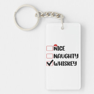 Naughty Nice Whiskey Santa Christmas List Key Ring