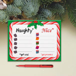 Naughty or Nice 8.5"x11" Paper Sheets<br><div class="desc">Help Santa Claus make his list and check it twice. The Naughty get coal.  The Nice get presents! Here's a cute Christmas checklist with a peppermint candy cane frame,  bright red and green holly and berries. A perfect funny gift for a home or office holiday party!</div>