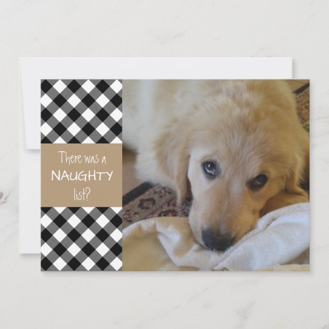 Naughty or Nice Black Plaid HAPPY HOLIDAYS Holiday Card (Front)