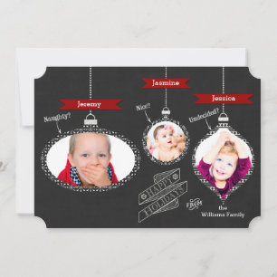Naughty or Nice? Chalkboard Hanging Ornaments Holiday Card