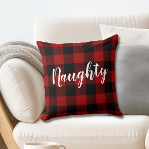 Naughty or Nice Christmas Buffalo Plaid Farmhouse Cushion