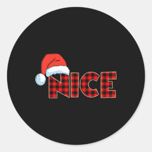 Naughty Or Nice Christmas Couple Buffalo Red Plaid Classic Round Sticker