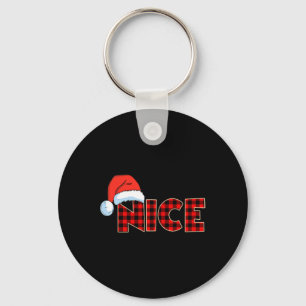 Naughty Or Nice Christmas Couple Buffalo Red Plaid Key Ring