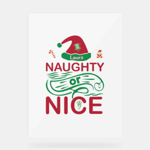 Naughty or Nice Christmas Frogs with Santa Design Acrylic Sign