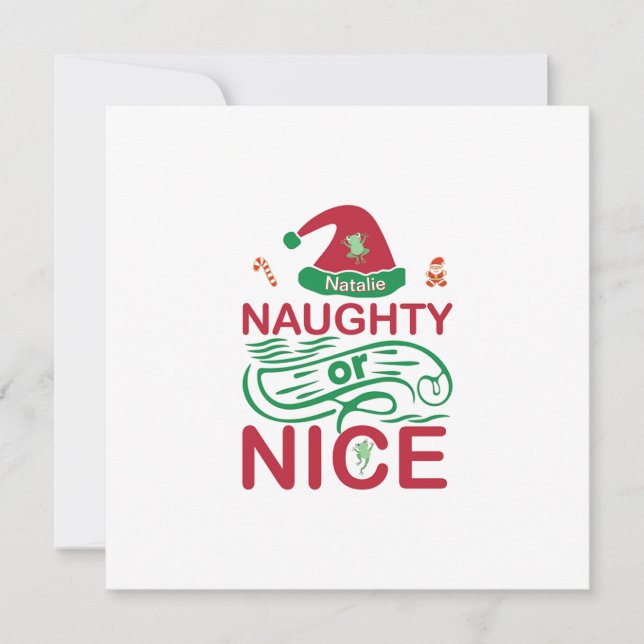  Naughty or Nice Christmas Frogs with Santa Design Holiday Card (Front)
