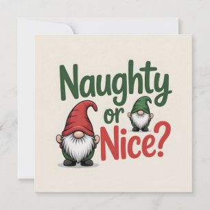 Naughty or Nice Christmas Graphic: Cute Gnomes Holiday Card