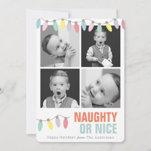 Naughty or Nice Christmas Lights 4 Photos Holiday Card