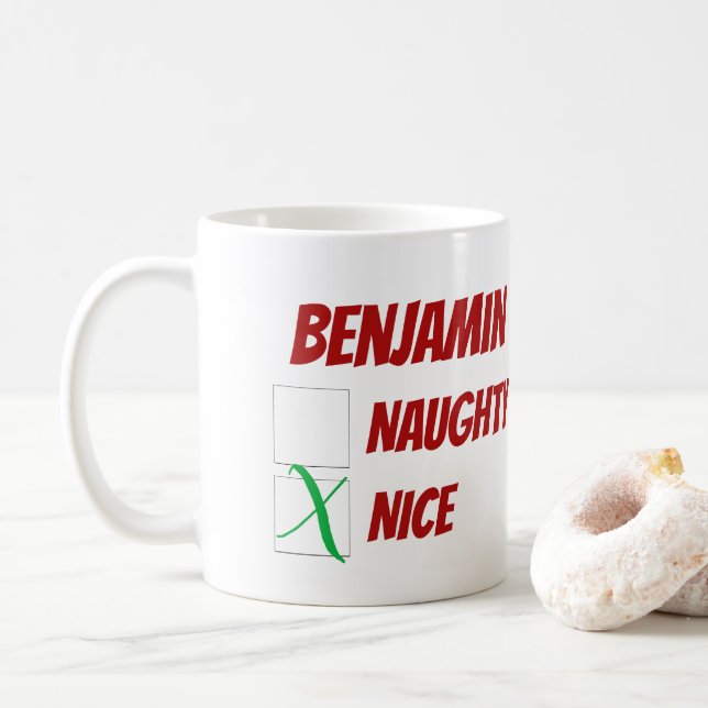Naughty or Nice Christmas Personalised Coffee Mug (With Donut)