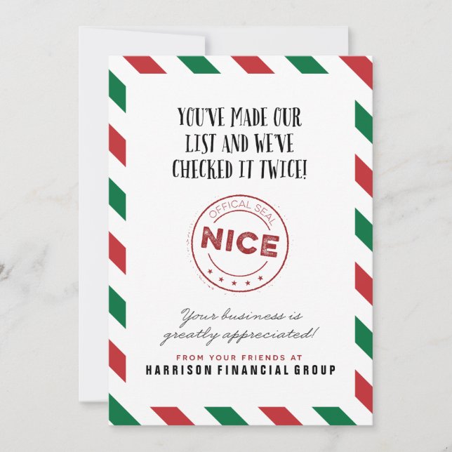 Naughty or Nice Corporate Holiday Card (Front)