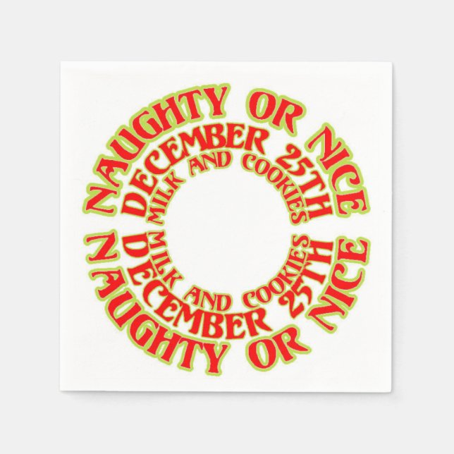 Naughty or Nice December 25th Milk and Cookies Red Napkin (Front)