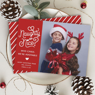 Naughty or Nice Funny Cute Kids Sibling Photo Holiday Card