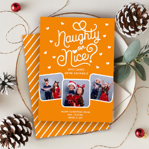Naughty or Nice Funny Cute Sibling Family 3 Photo  Holiday Card