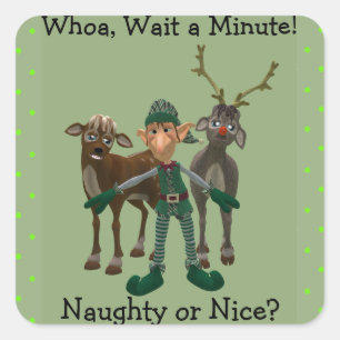 Naughty or Nice? Funny Elf and Reindeer Sticker
