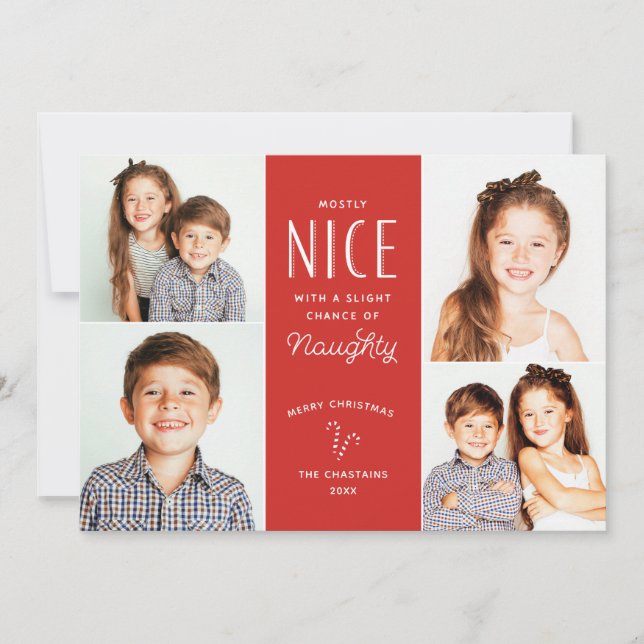 Naughty or Nice Funny Kids Photo Christmas Cards (Front)
