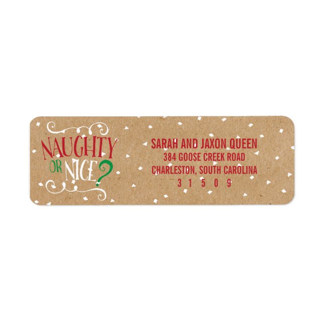 Naughty or Nice Kraft Holiday Return Address Label (Front)