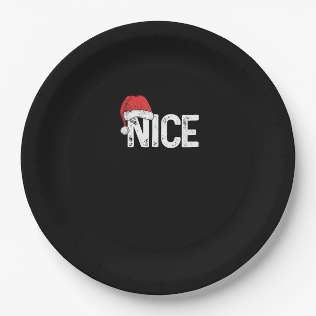 Naughty Or Nice Matching Christmas Funny Design  Paper Plate (Front)