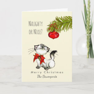 Naughty or Nice Playful Kitty Cat Christmas Holiday Card